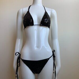 Sauvage Luxe black sequins luxury triangle top bikini